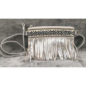 VTG Fortress of Inca X Adorn Cameron Crossbody Bag Silver Fringe Boho Festival